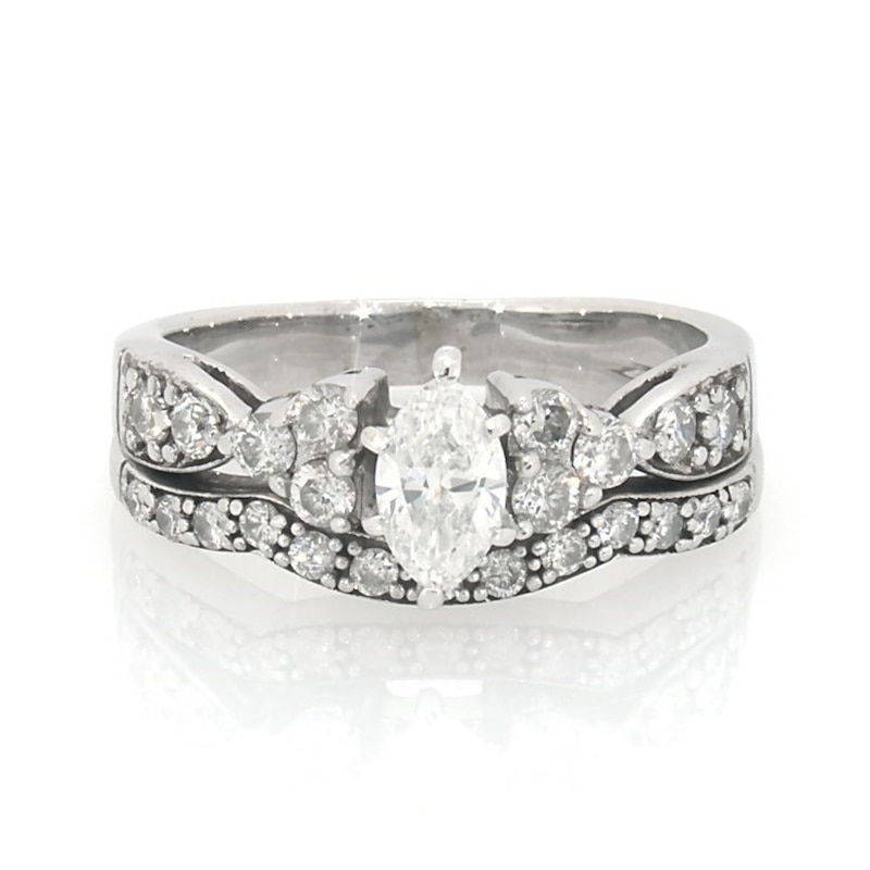 Main Image 1 of Previously Owned 1 CT. T.W. Marquise Diamond Soldered Bridal Set in 14K White Gold