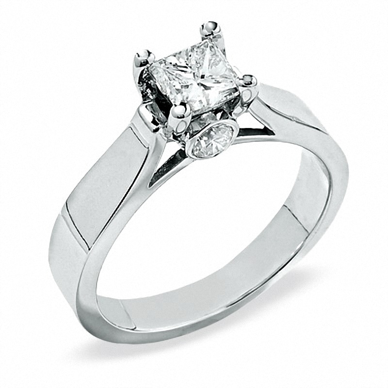 Main Image 1 of Previously Owned - 1 CT. T.W. Bezel Set Princess-Cut Diamond Solitaire Engagement Ring in 14K White Gold