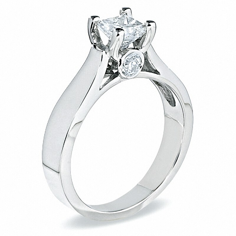 Main Image 2 of Previously Owned - 1 CT. T.W. Bezel Set Princess-Cut Diamond Solitaire Engagement Ring in 14K White Gold