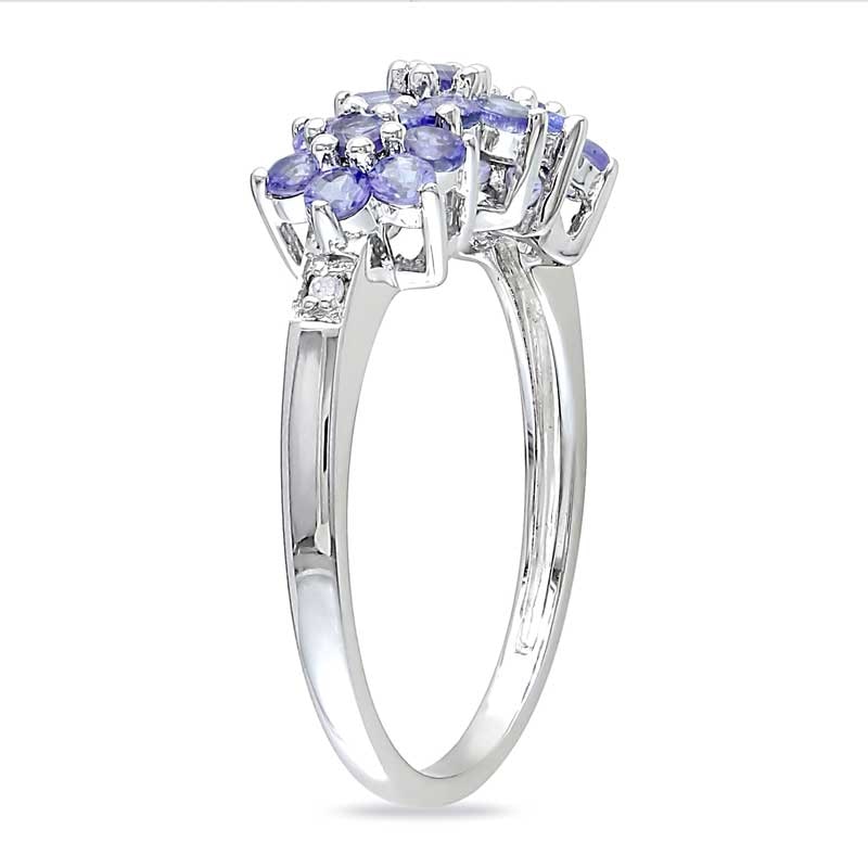 Main Image 2 of Previously Owned - Tanzanite and Diamond Accent Flower Ring in 10K White Gold