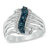 Thumbnail Image 1 of Previously Owned - Enhanced Blue and White Diamond Accent Linear Wave Ring in Sterling Silver