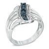 Thumbnail Image 2 of Previously Owned - Enhanced Blue and White Diamond Accent Linear Wave Ring in Sterling Silver