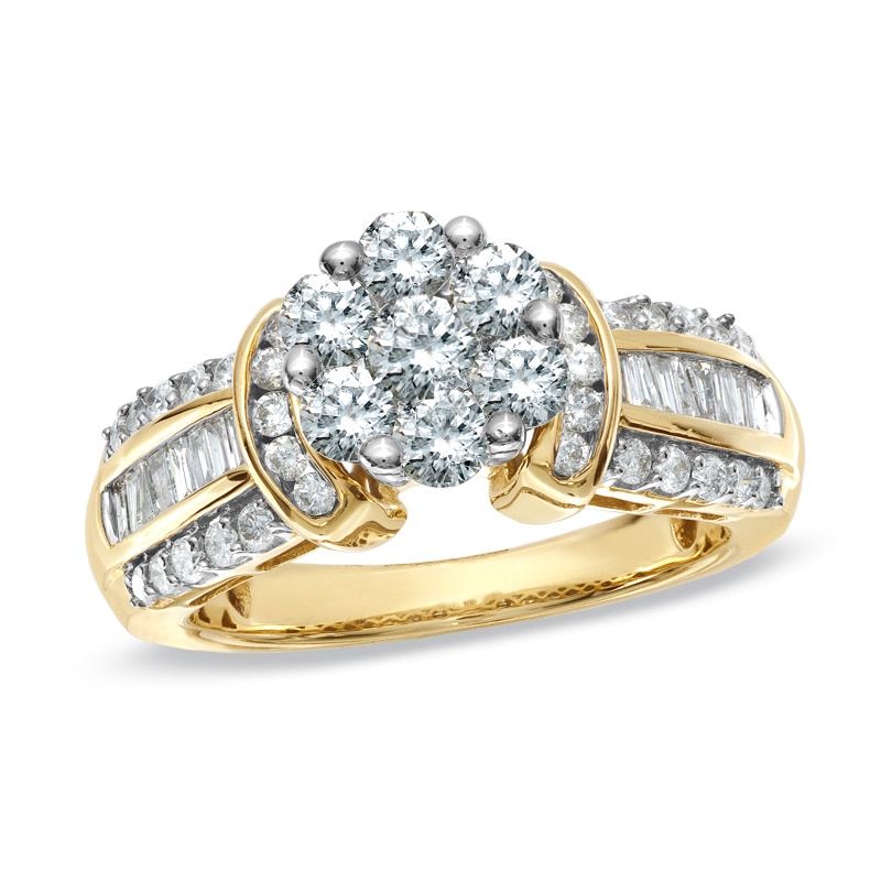 Main Image 1 of Previously Owned - 1-1/4 CT. T.W. Diamond Flower Collar Ring in 14K Gold