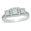 Thumbnail Image 0 of Previously Owned - 1 CT. T.W. Princess-Cut Diamond Past Present Future® Ring in 14K White Gold