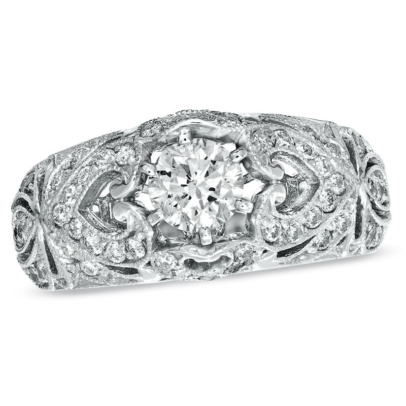 Previously Owned - 1 CT. T.W. Diamond Filigree Engagement Ring in 14K White Gold