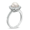 Thumbnail Image 2 of Previously Owned-6.5-7.0mm Freshwater Cultured Pearl and Lab-Created White Sapphire Frame Ring-Size 7