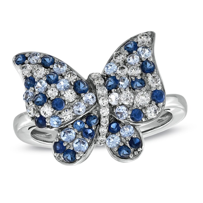 Main Image 1 of Previously Owned - Lab-Created Blue Sapphire Butterfly Ring in Sterling Silver
