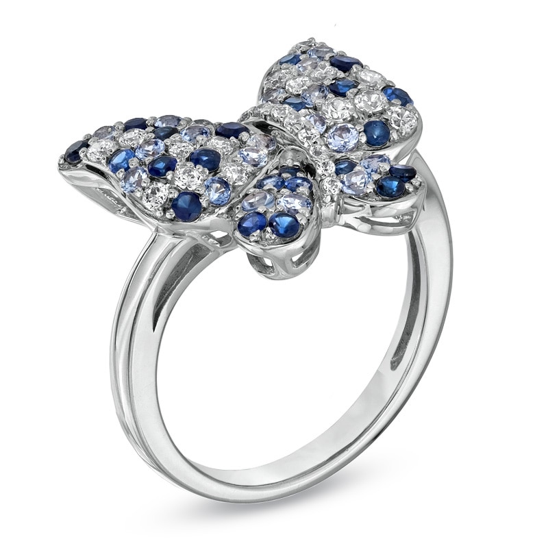 Main Image 2 of Previously Owned - Lab-Created Blue Sapphire Butterfly Ring in Sterling Silver