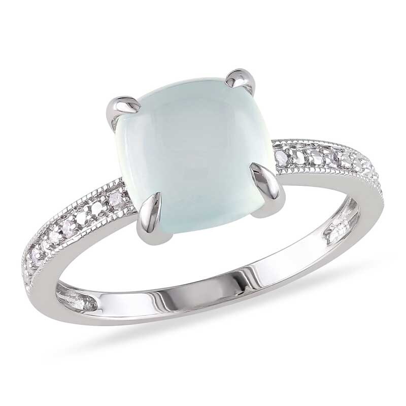 Main Image 1 of Previously Owned - 8.0mm Cushion-Cut Blue Chalcedony and Diamond Accent Ring in 10K White Gold