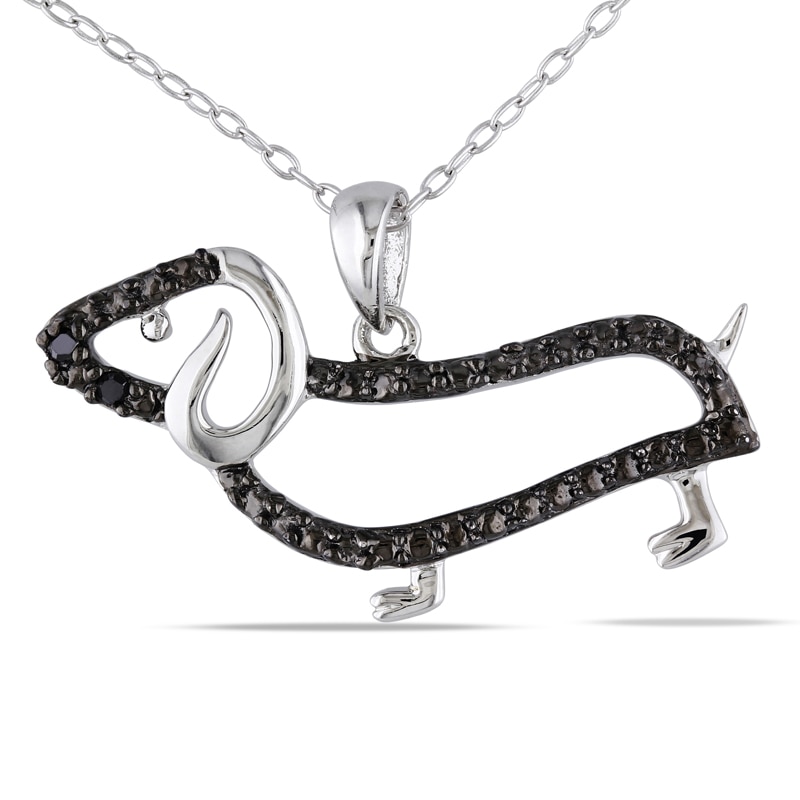 Main Image 1 of Previously Owned - Black Diamond Accent Dachshund Pendant in Sterling Silver with Beaded Black Rhodium