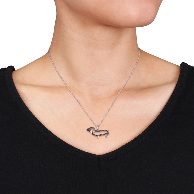 Main Image 3 of Previously Owned - Black Diamond Accent Dachshund Pendant in Sterling Silver with Beaded Black Rhodium