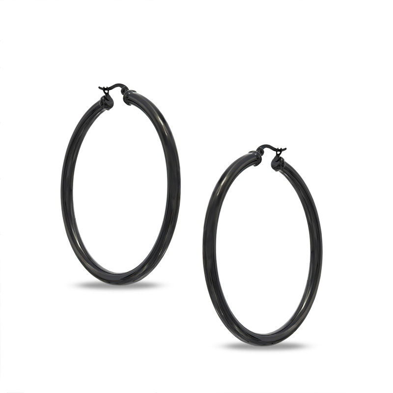 Main Image 1 of Previously Owned - 50mm Tube Hoop Earrings in Black IP Stainless Steel