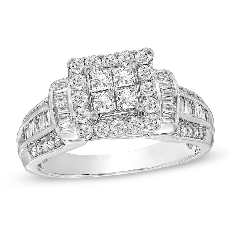 Main Image 1 of Previously Owned - 1 CT. T.W. Quad Princess-Cut Diamond Frame Engagement Ring in 10K White Gold