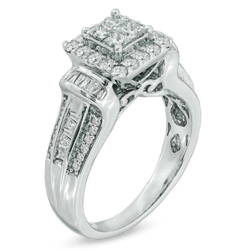 Main Image 2 of Previously Owned - 1 CT. T.W. Quad Princess-Cut Diamond Frame Engagement Ring in 10K White Gold