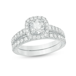 Previously Owned - 1 CT. T.W. Diamond Frame Bridal Set in 14K White Gold