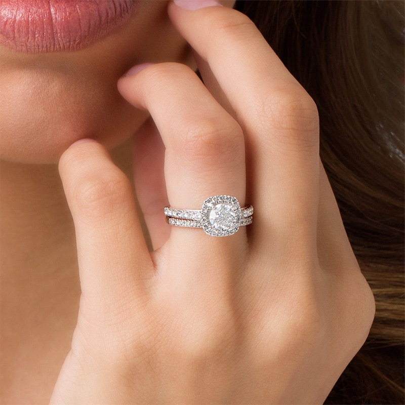 Main Image 3 of Previously Owned - 1 CT. T.W. Diamond Frame Bridal Set in 14K White Gold