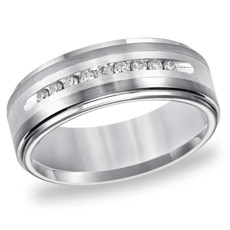 Previously Owned - Triton Men's 1/4 CT. T.W. Diamond Comfort Fit Tungsten and Stainless Steel Wedding Band