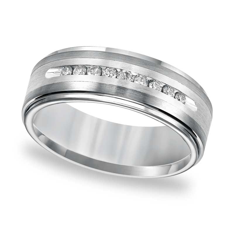 Previously Owned - Triton Men's 1/4 CT. T.W. Diamond Comfort Fit Tungsten and Stainless Steel Wedding Band