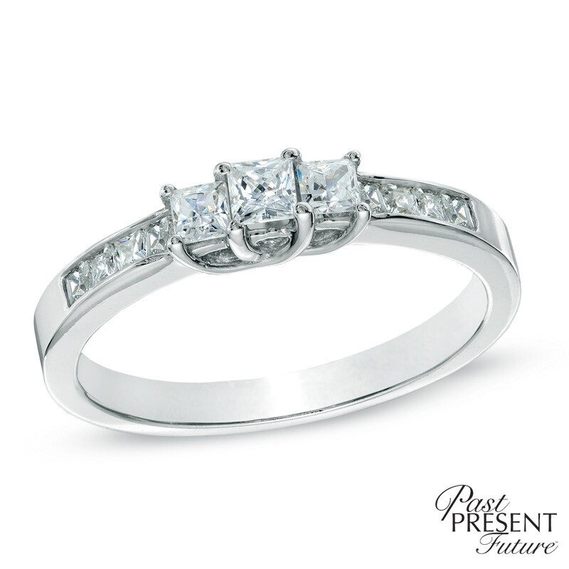 Main Image 1 of Previously Owned - 1 CT. T.W. Princess-Cut Diamond Three Stone Engagement Ring in 10K White Gold
