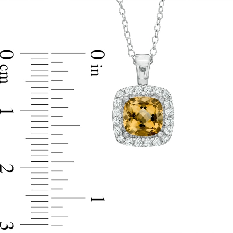 Previously Owned - 7.0mm Cushion-Cut Citrine and Lab-Created White Sapphire Frame Pendant in Sterling Silver