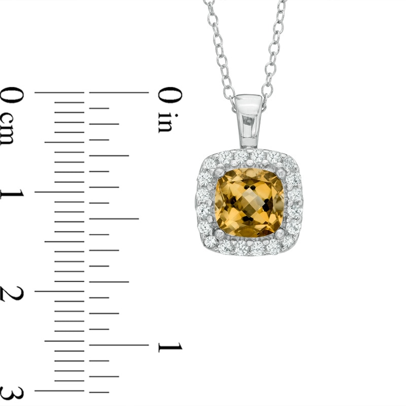 Main Image 2 of Previously Owned - 7.0mm Cushion-Cut Citrine and Lab-Created White Sapphire Frame Pendant in Sterling Silver