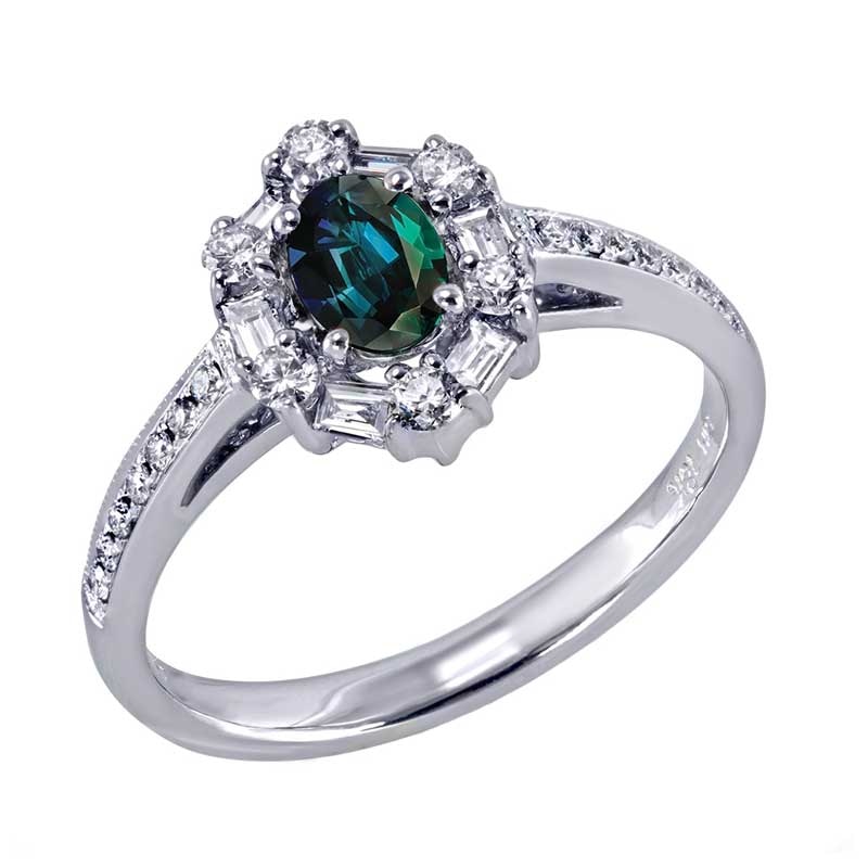 Main Image 1 of Previously Owned - Oval Alexandrite and 1/3 CT. T.W. Diamond Frame Ring in 18K White Gold
