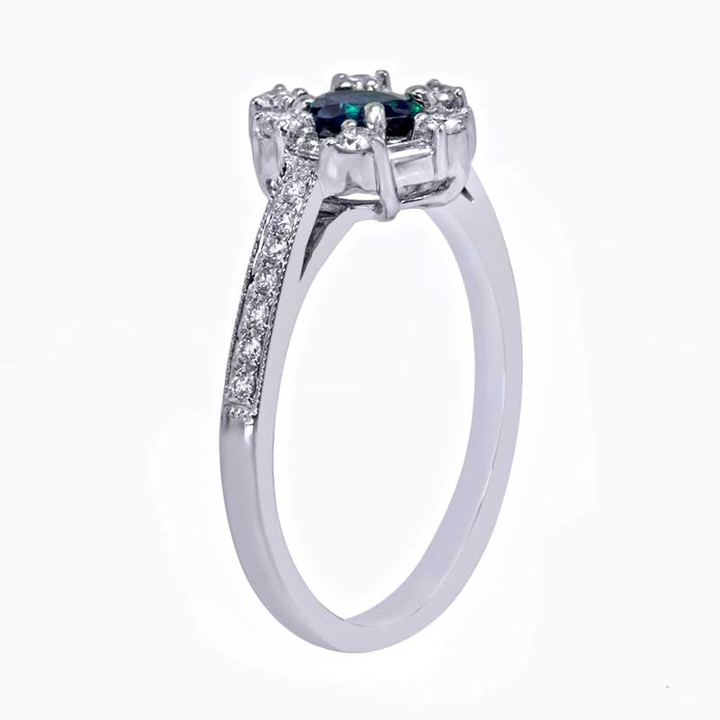 Main Image 2 of Previously Owned - Oval Alexandrite and 1/3 CT. T.W. Diamond Frame Ring in 18K White Gold