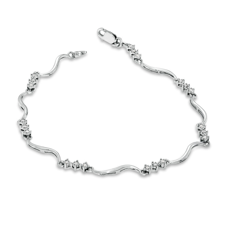 Main Image 2 of Previously Owned - Diamond Accent Triple Diamond Link Bracelet in 10K White Gold - 7.5"