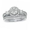 Thumbnail Image 1 of Previously Owned - 1 CT. T.W. Round and Princess-Cut Diamond Flower Bridal Set in 10K White Gold