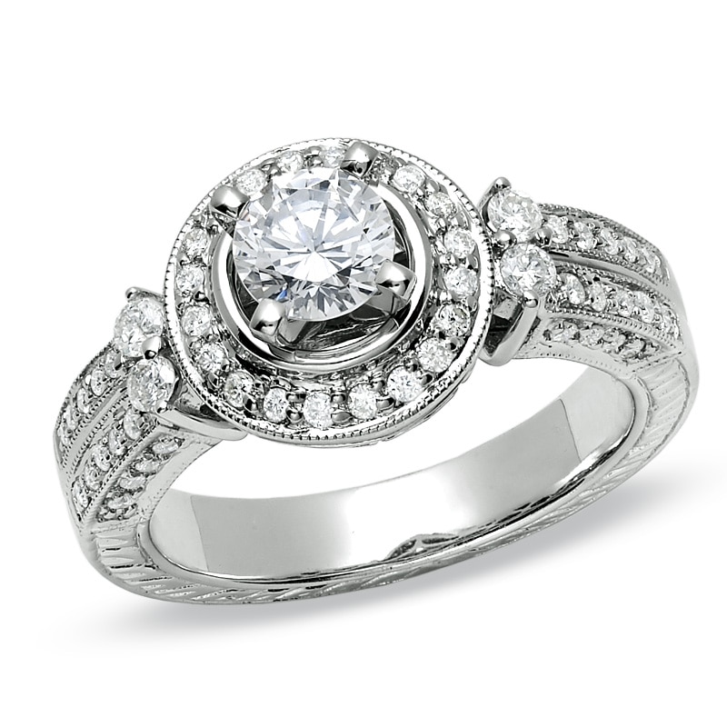 Main Image 1 of Previously Owned - 1 CT. T.W. Diamond Framed Engagement Ring in 14K White Gold