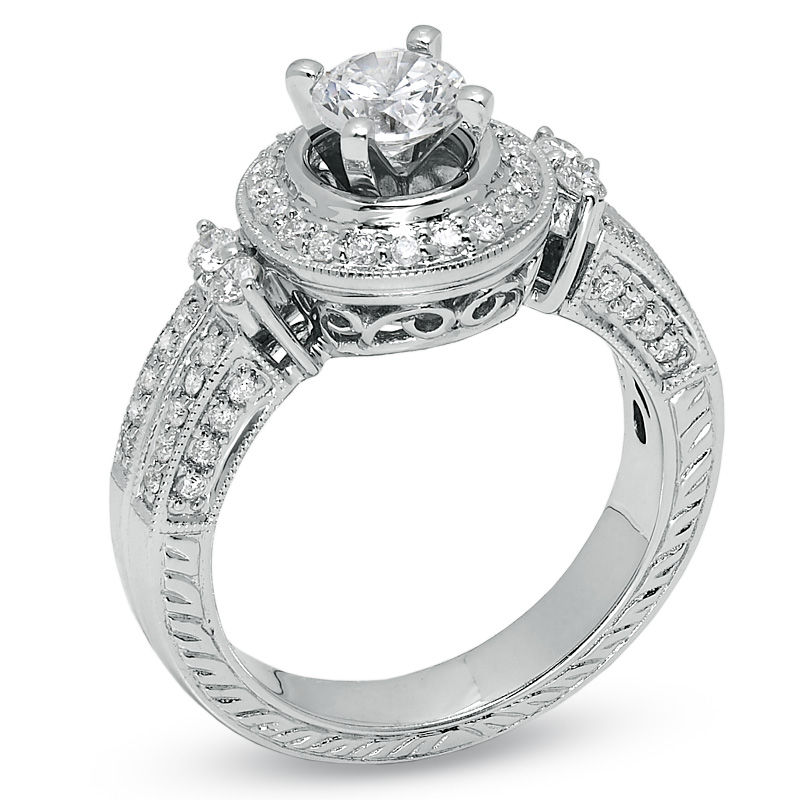 Main Image 2 of Previously Owned - 1 CT. T.W. Diamond Framed Engagement Ring in 14K White Gold