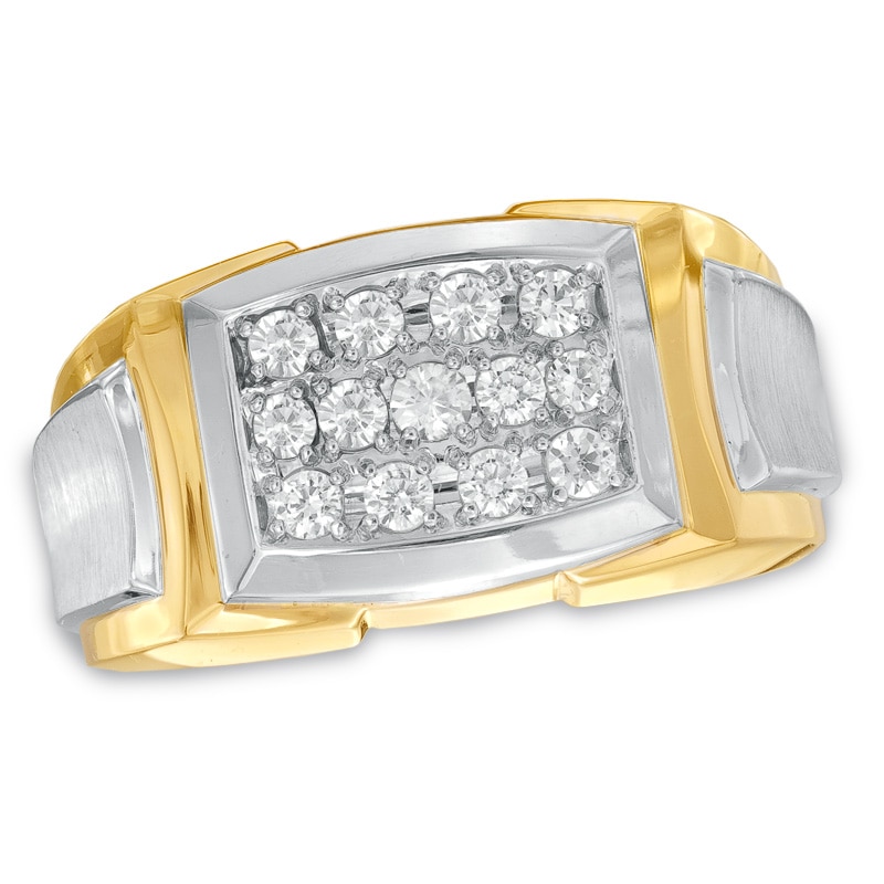 Previously Owned - Men's 1/2 CT. T.W. Diamond Triple Row Ring in 10K Two-Tone Gold