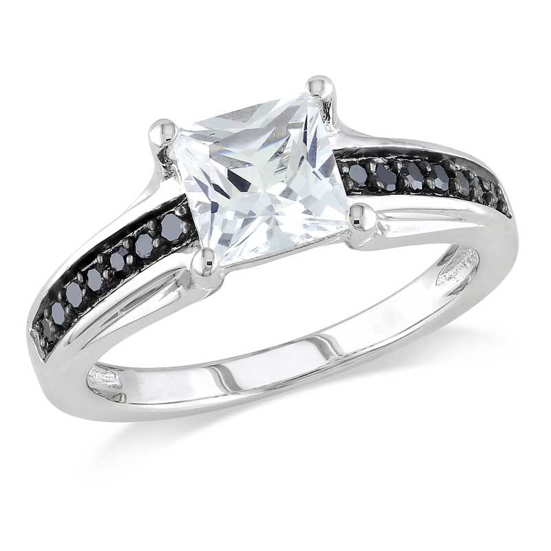 Main Image 1 of Previously Owned - 6.0mm Lab-Created White Sapphire and 1/8 CT. T.W. Black Diamond Ring