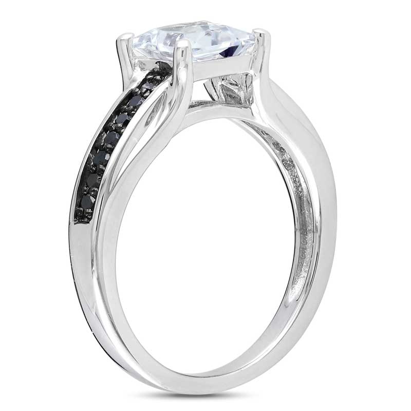Main Image 2 of Previously Owned - 6.0mm Lab-Created White Sapphire and 1/8 CT. T.W. Black Diamond Ring