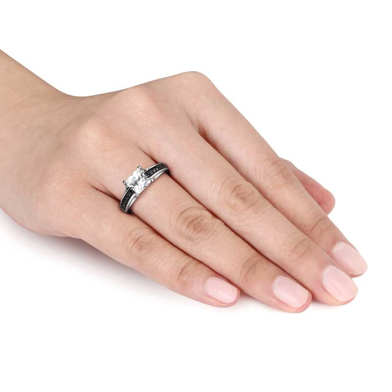 Main Image 3 of Previously Owned - 6.0mm Lab-Created White Sapphire and 1/8 CT. T.W. Black Diamond Ring
