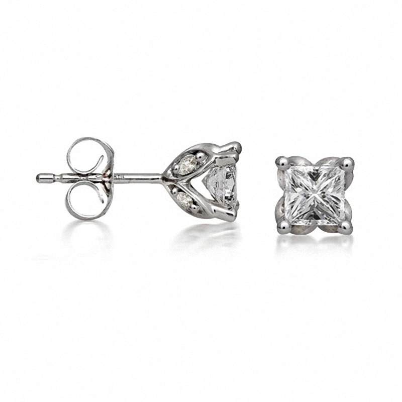Previously Owned - 7/8 CT. T.W. Princess-Cut Diamond Stud Earrings in 14K White Gold