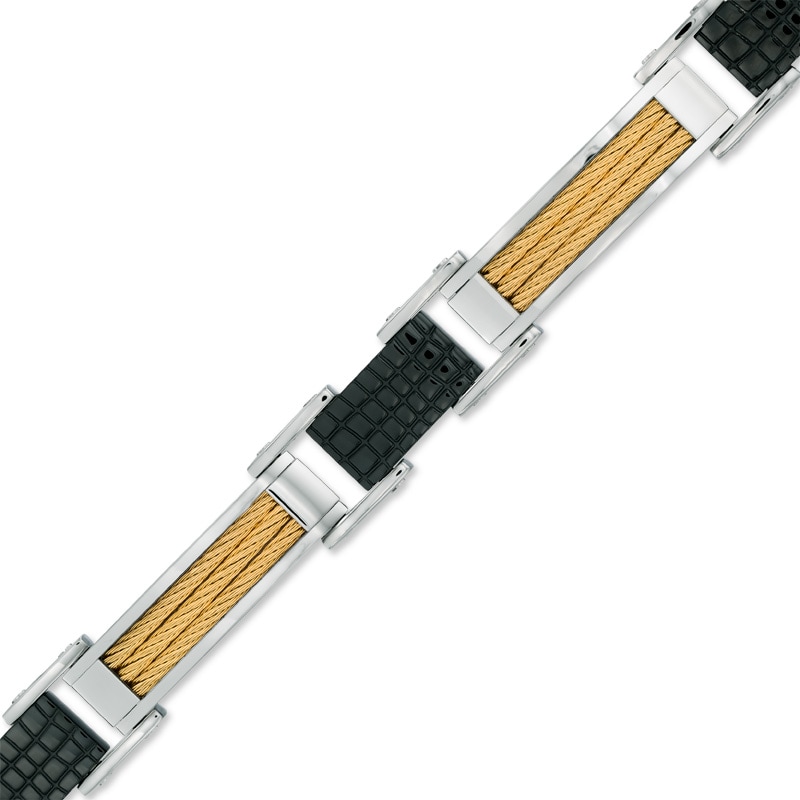 Main Image 1 of Previously Owned - Men's Cable Bracelet in Tri-Tone Stainless Steel - 8.25"