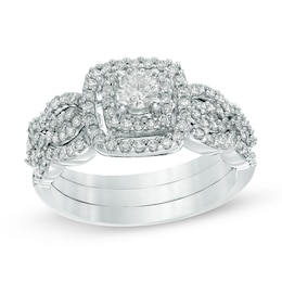 Previously Owned - 5/8 CT. T.W. Diamond Double Frame Bridal Set in 10K White Gold