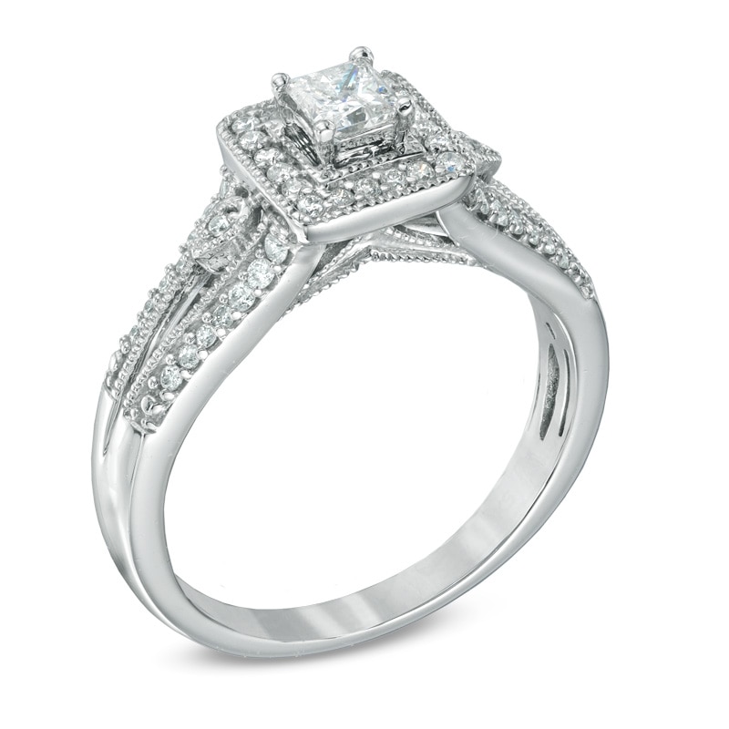 Previously Owned - 1/2 CT. T.W. Princess-Cut Diamond Vintage-Style Engagement Ring in 10K White Gold