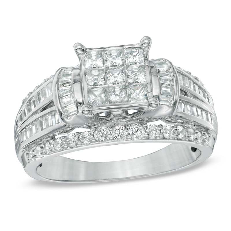 Main Image 1 of Previously Owned - 1-1/4 CT. T.W. Princess-Cut Composite Diamond Engagement Ring in 10K White Gold