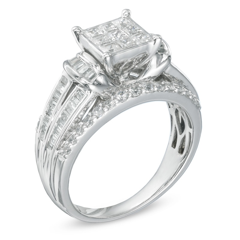 Previously Owned - 1-1/4 CT. T.W. Princess-Cut Composite Diamond Engagement Ring in 10K White Gold
