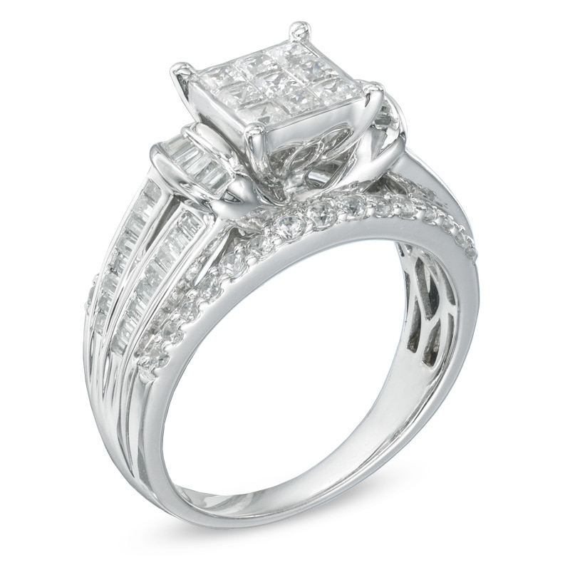 Main Image 2 of Previously Owned - 1-1/4 CT. T.W. Princess-Cut Composite Diamond Engagement Ring in 10K White Gold