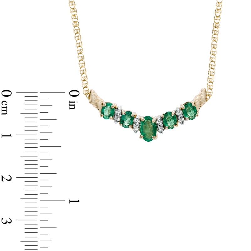 Main Image 2 of Previously Owned - Oval Emerald and 1/8 CT. T.W. Diamond Necklace in 14K Gold - 16"