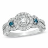 Thumbnail Image 1 of Previously Owned - 1 CT. T.W. Blue Enhanced and White Diamond Three Stone Frame Ring in 14K White Gold