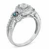 Thumbnail Image 2 of Previously Owned - 1 CT. T.W. Blue Enhanced and White Diamond Three Stone Frame Ring in 14K White Gold