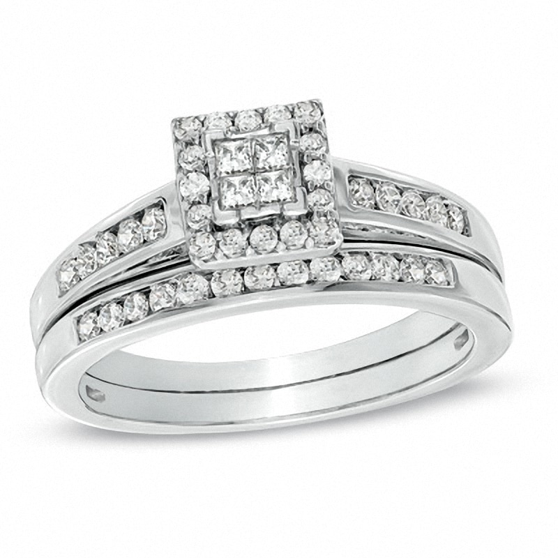 Previously Owned - 1/2 CT. T.W. Quad Princess-Cut Diamond Bridal Set in 10K White Gold