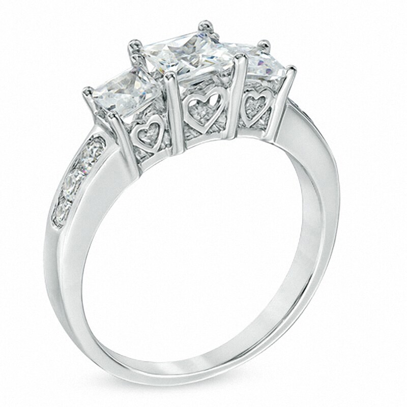 Main Image 2 of Previously Owned - 1-1/2 CT. T.W. Princess-Cut Diamond Past Present Future® Ring in 14K White Gold