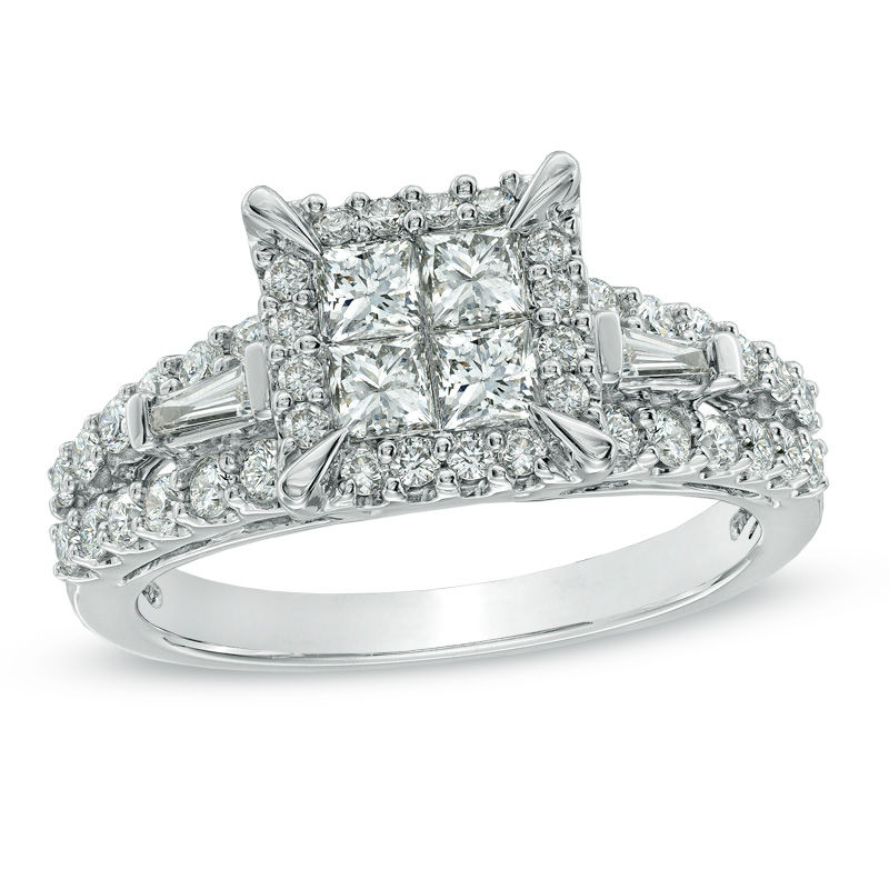Main Image 1 of Previously Owned - 1-1/5 CT. T.W. Quad Princess-Cut Diamond Engagement Ring in 14K White Gold