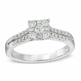 Previously Owned - 1/2 CT. T.W. Diamond Square Cluster Engagement Ring in 14K White Gold