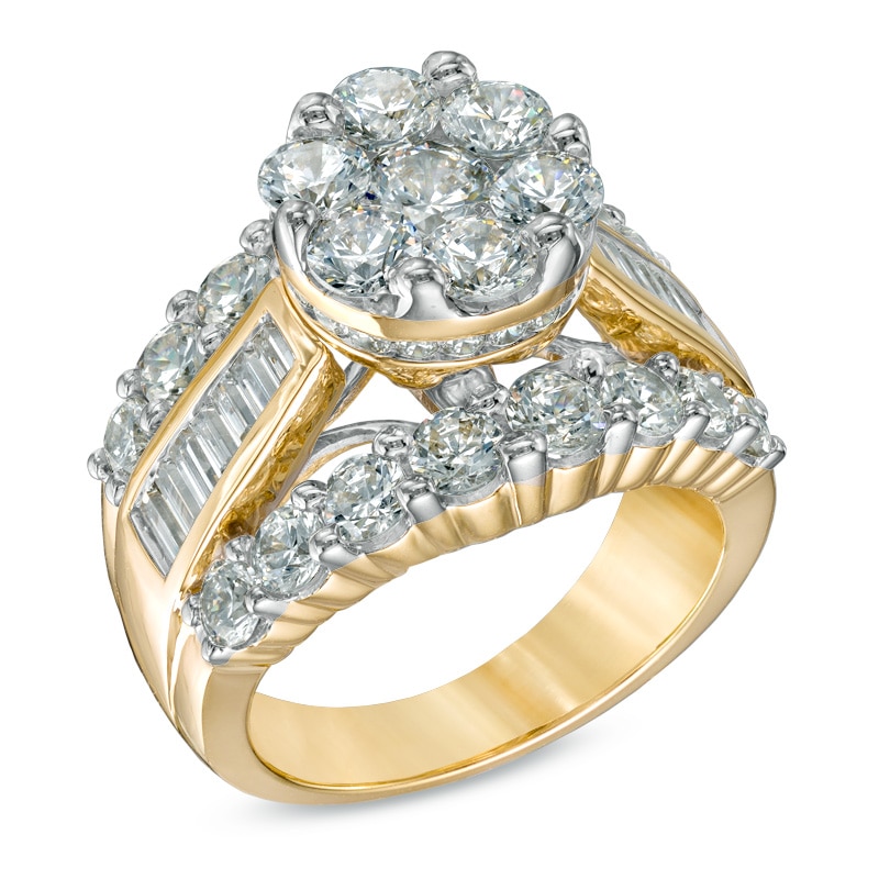 Main Image 2 of Previously Owned - 4 CT. T.W. Diamond Cluster Engagement Ring in 14K Gold